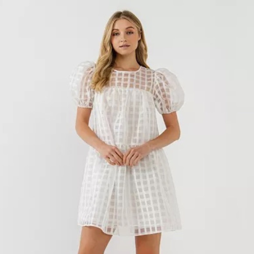 English Factory Women’s Gridded Puff Sleeve Dress